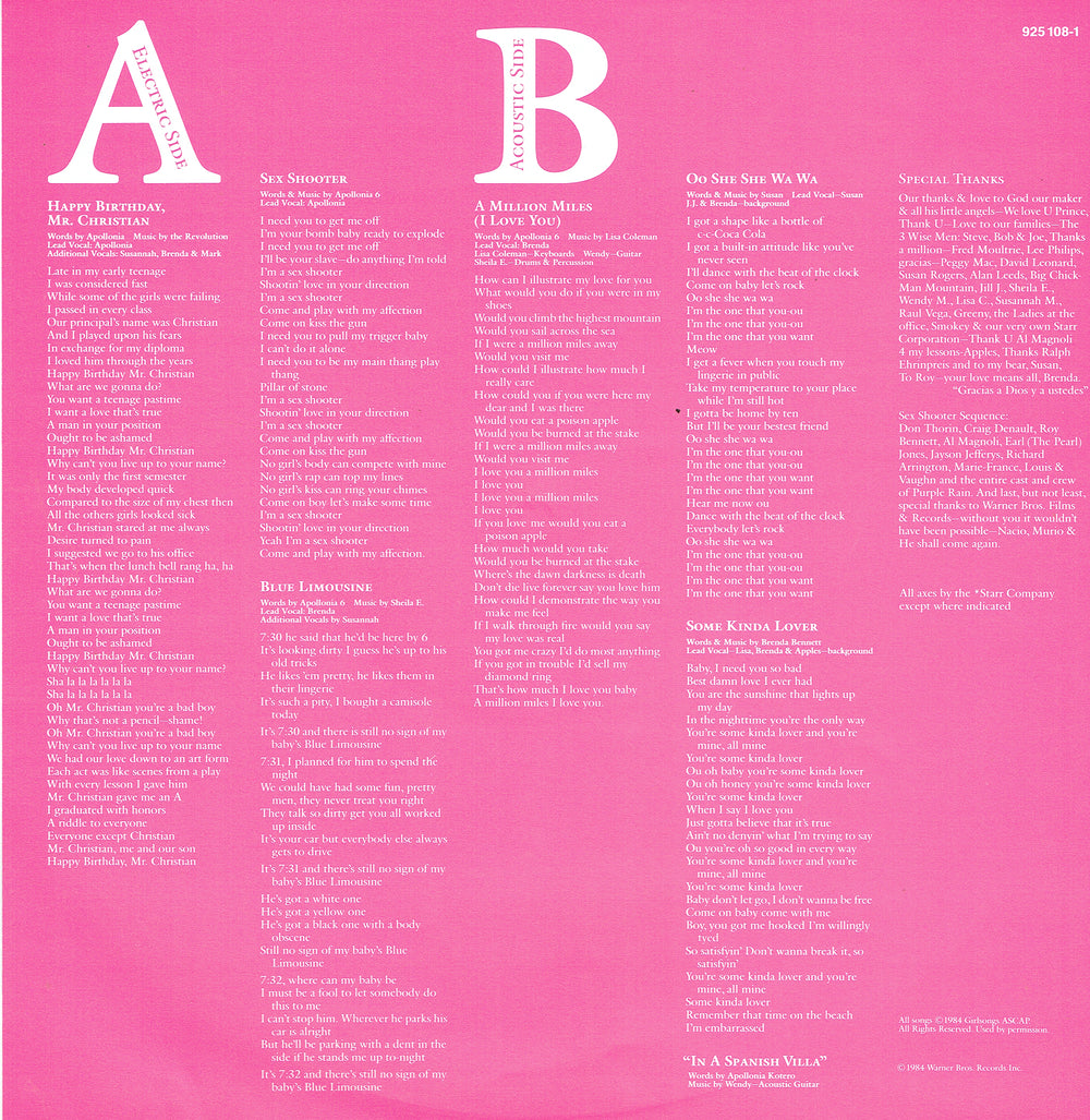 Prince – Apollonia 6 Self Titled Vinyl Album EU 1984 Release Poster Insert & Hype Prince