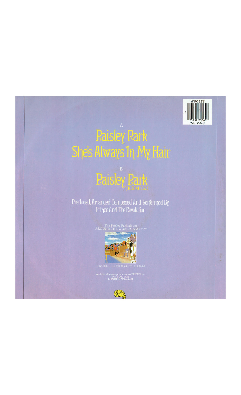 Prince – Paisley Park Remix Vinyl 12" 45 RPM, Mispress Single UK Preloved:1985