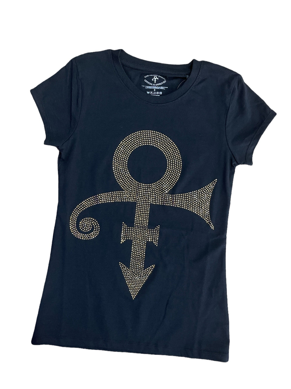 Prince – Official GOLD Love Symbol Diamante Ladies Slim Fit T-Shirt NEW