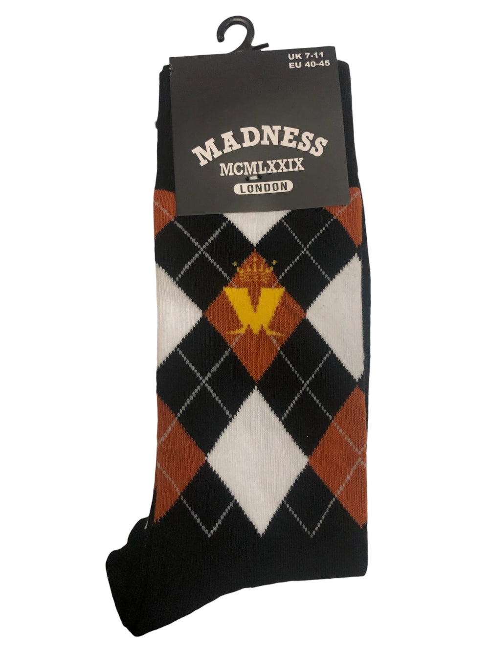 Madness - Crown & Brown Diamond   Pattern Official Product 1 Pair Jacquard Socks Brand New