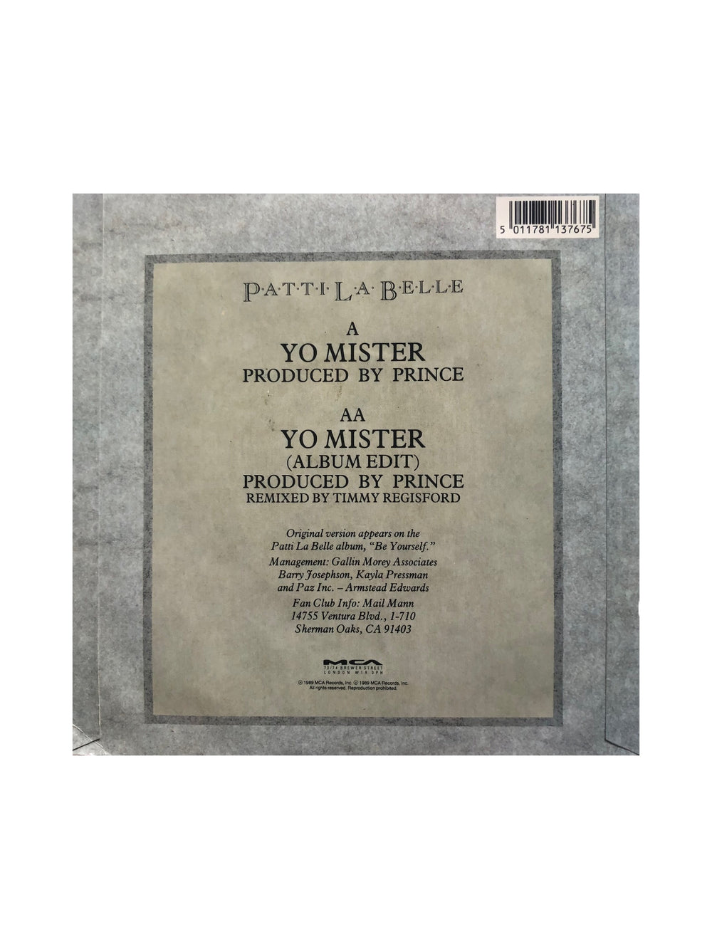 Prince – Patti La Belle Yo Mister 7 Inch Vinyl Single UK Preloved:1989