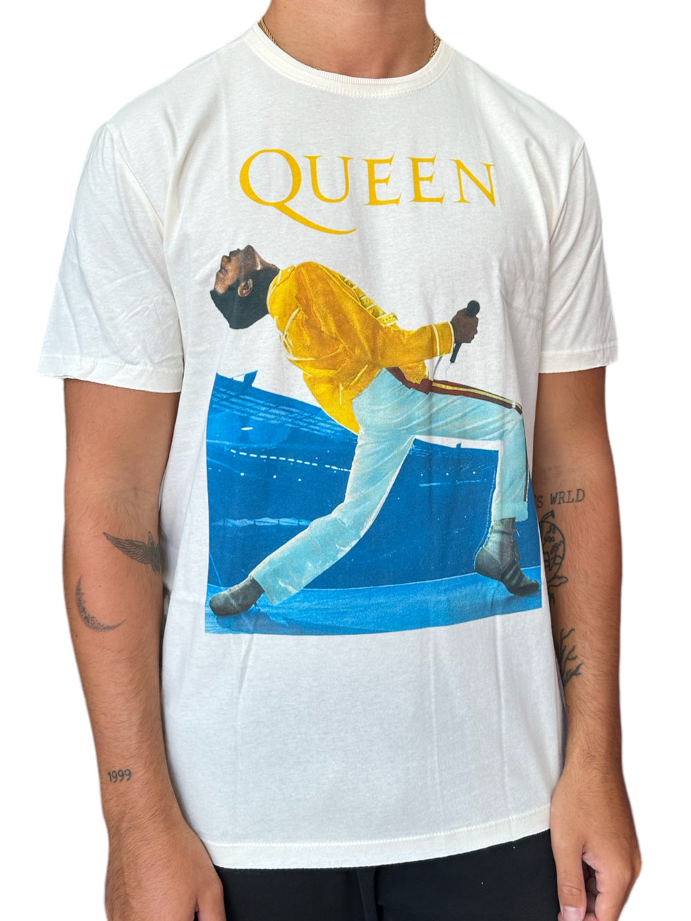 Queen - Freddie Triangle Amplified Vintage White T Shirt Various Sizes NEW
