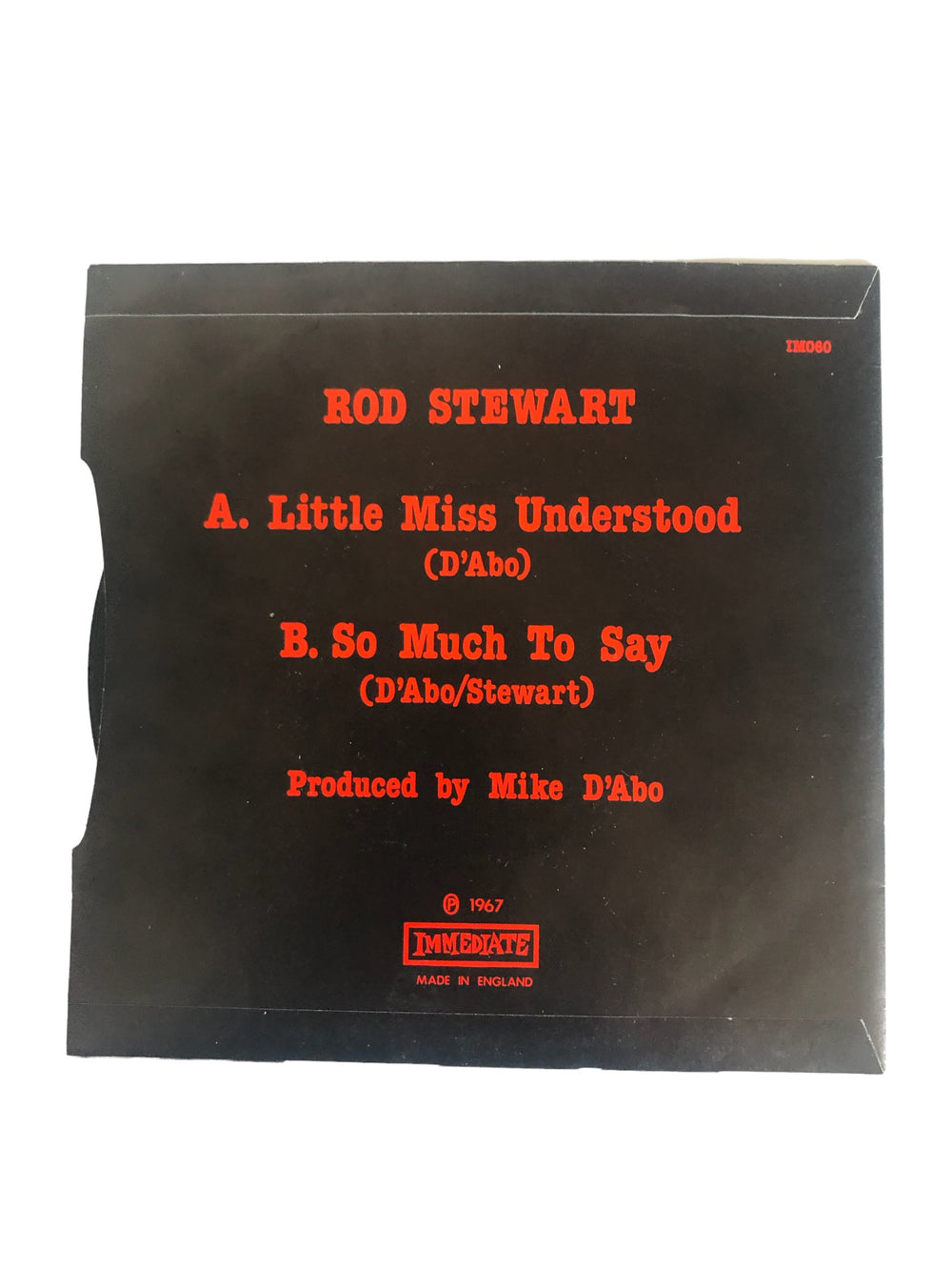 Rod Stewart ‎– Little Miss Understood  7 Inch Viny Immediate UK Preloved:1982