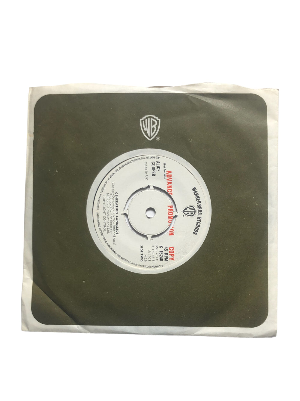Alice Cooper – Hello Hurray 7 Inch Vinyl UK Promo Warner Preloved: 1973