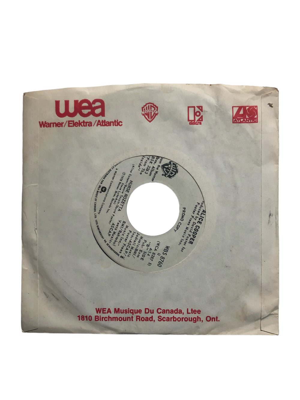 Alice Cooper – From The Inside 7 Inch Vinyl Canada Promo Warner Preloved: 1978