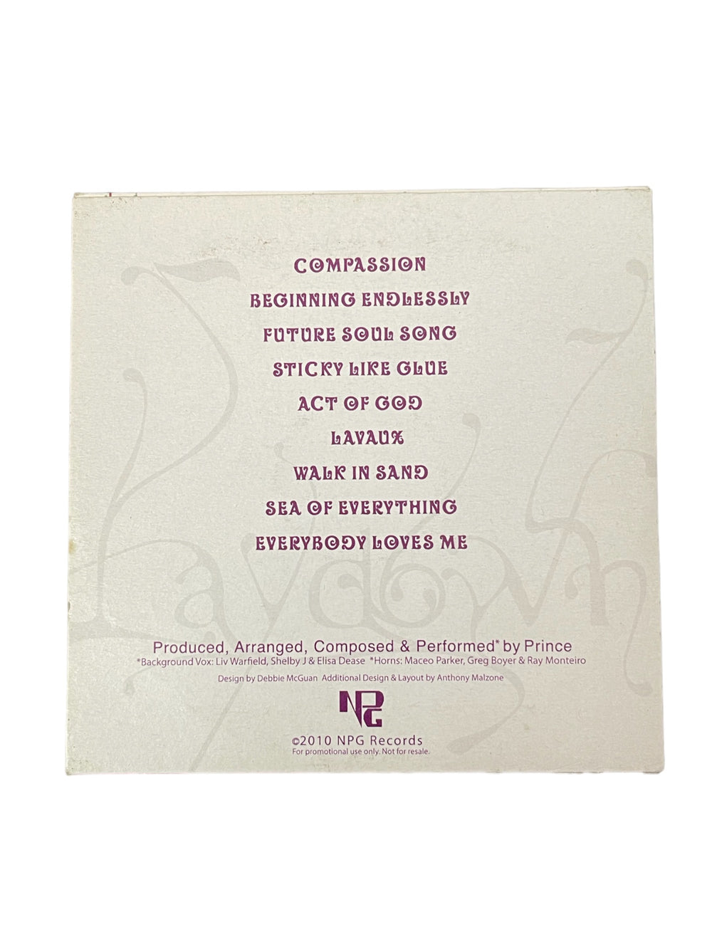 Prince – 20TEN CD Album Promo Matte Sleeve EU Preloved: 2010
