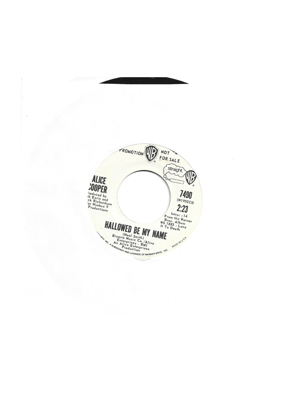 Alice Cooper  ‎– Caught In A Dream 7 Inch Vinyl US Warner White Promo  Preloved:1971