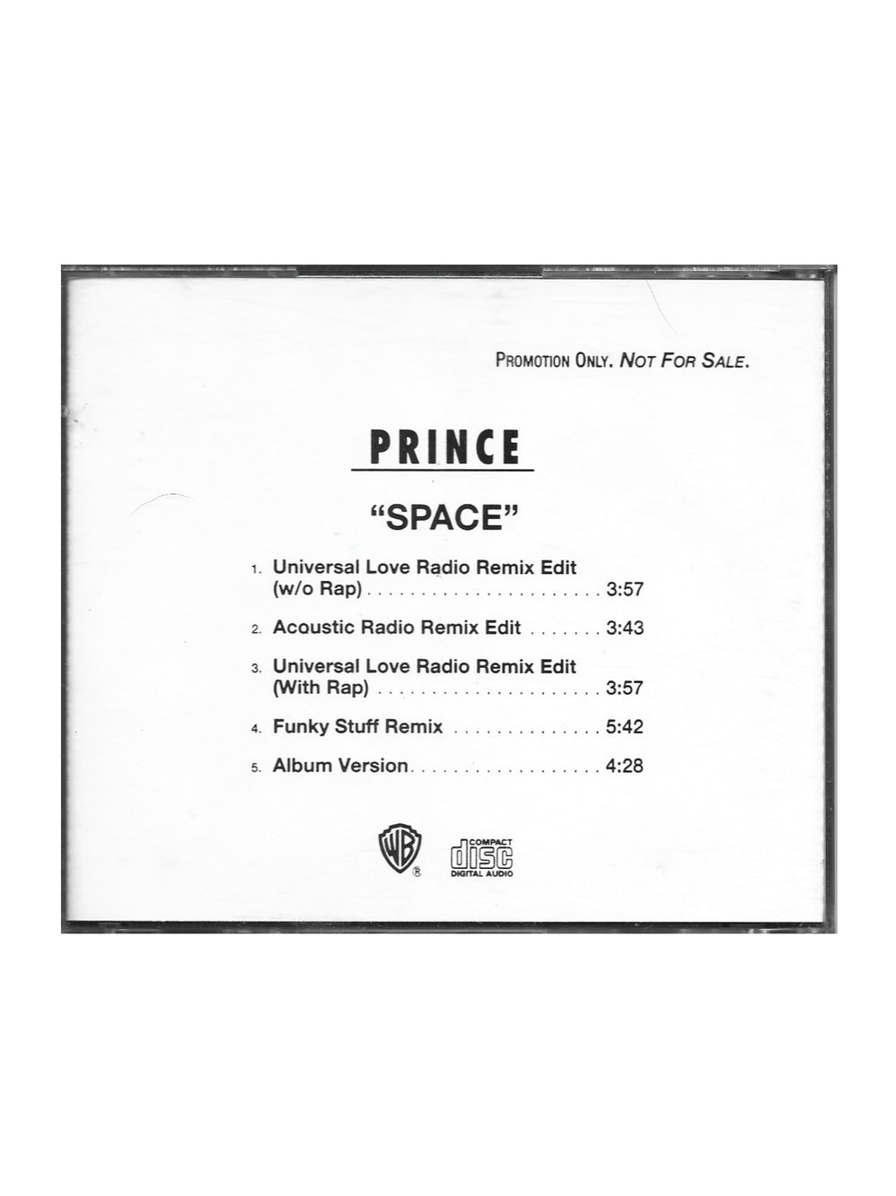 Prince – Space CD Single Promo US 5 Incredible Tracks Preloved:1994