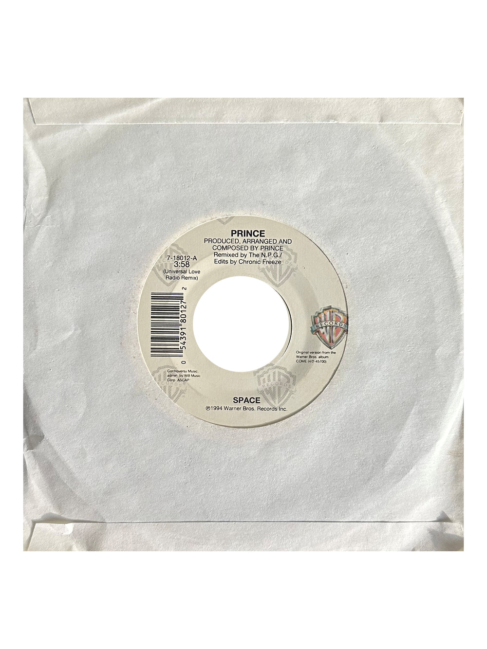 Prince ‎– Space (Universal Love Radio Remix) Vinyl 7" Single US Preloved:1994