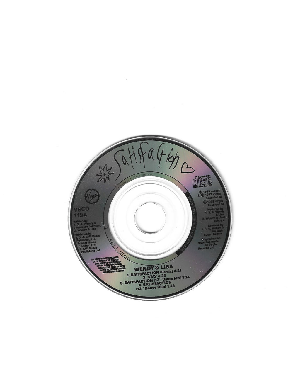 Prince – Wendy & Lisa Satisfaction UK CD Single 3 Inch Remix / Dance Mix 4 Tracks