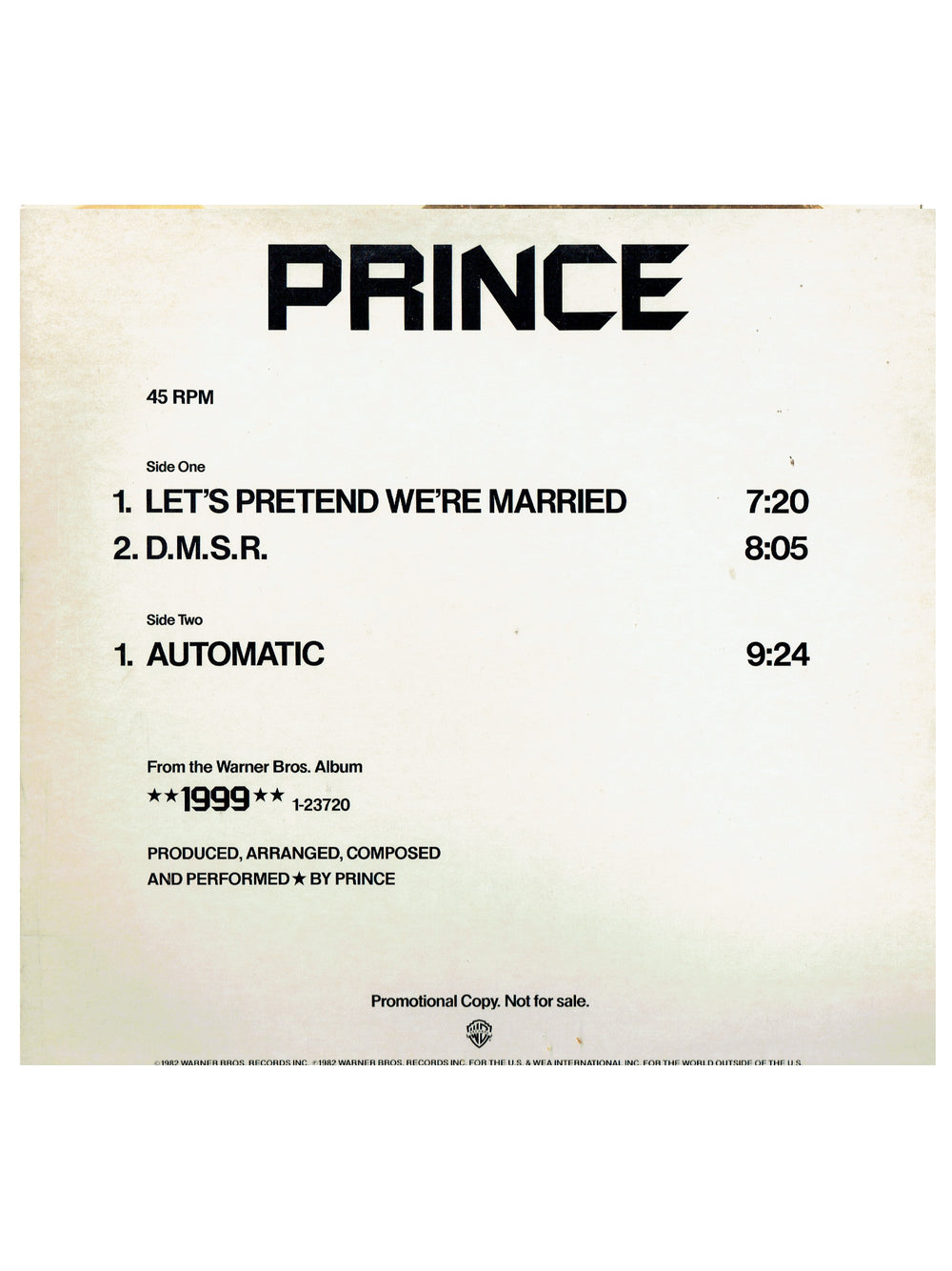 Prince – Selections From 1999 12 Inch Vinyl USA Promotional Release