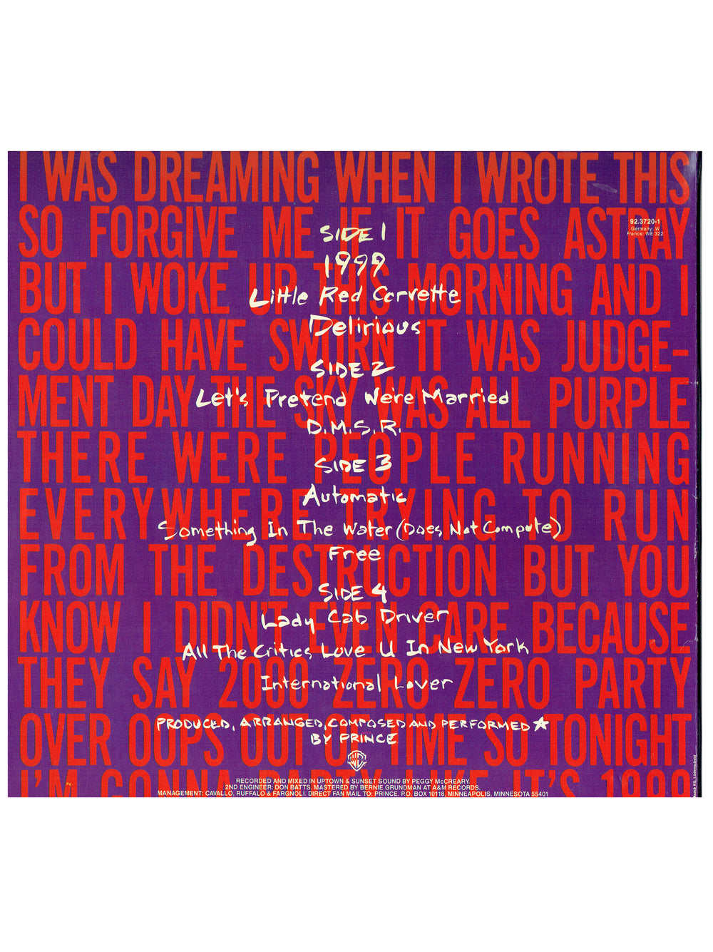 Prince & The Revolution 1999 Double Vinyl Album Original 1982 Release EU SMS