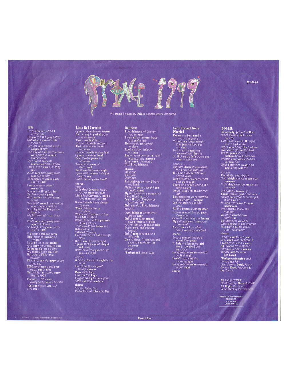 Prince – 1999 Double Vinyl Album UK EU Release  923720-1