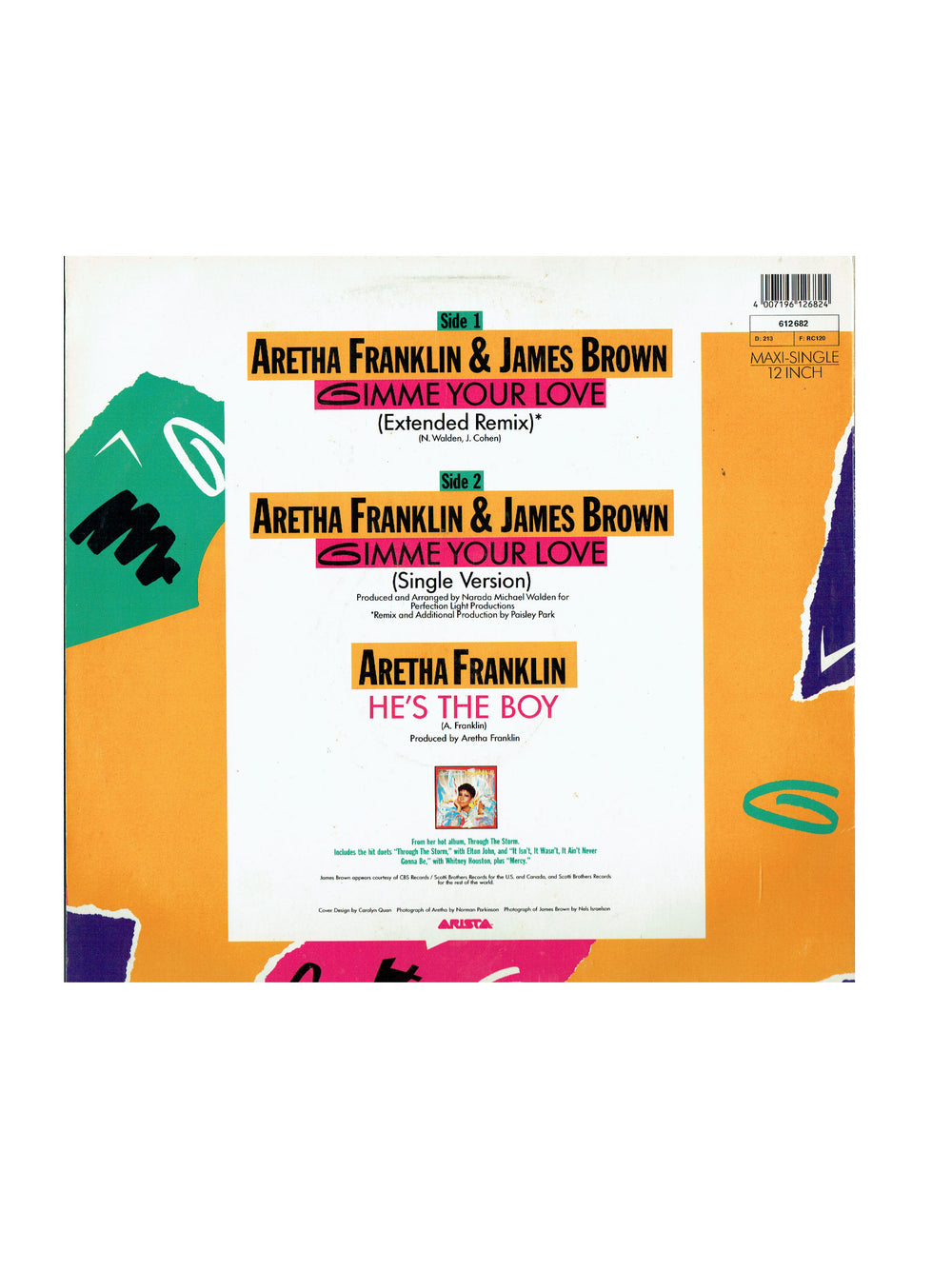 Prince – Aretha Franklin & James Brown – Gimme Your Love Vinyl 12" Maxi Single EU Preloved:1989