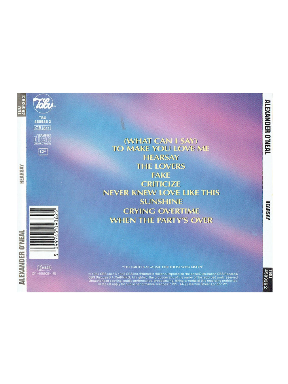 Prince – Alexander O'Neal Hearsay CD Album Original 1987 Release Jam & Lewis Prince