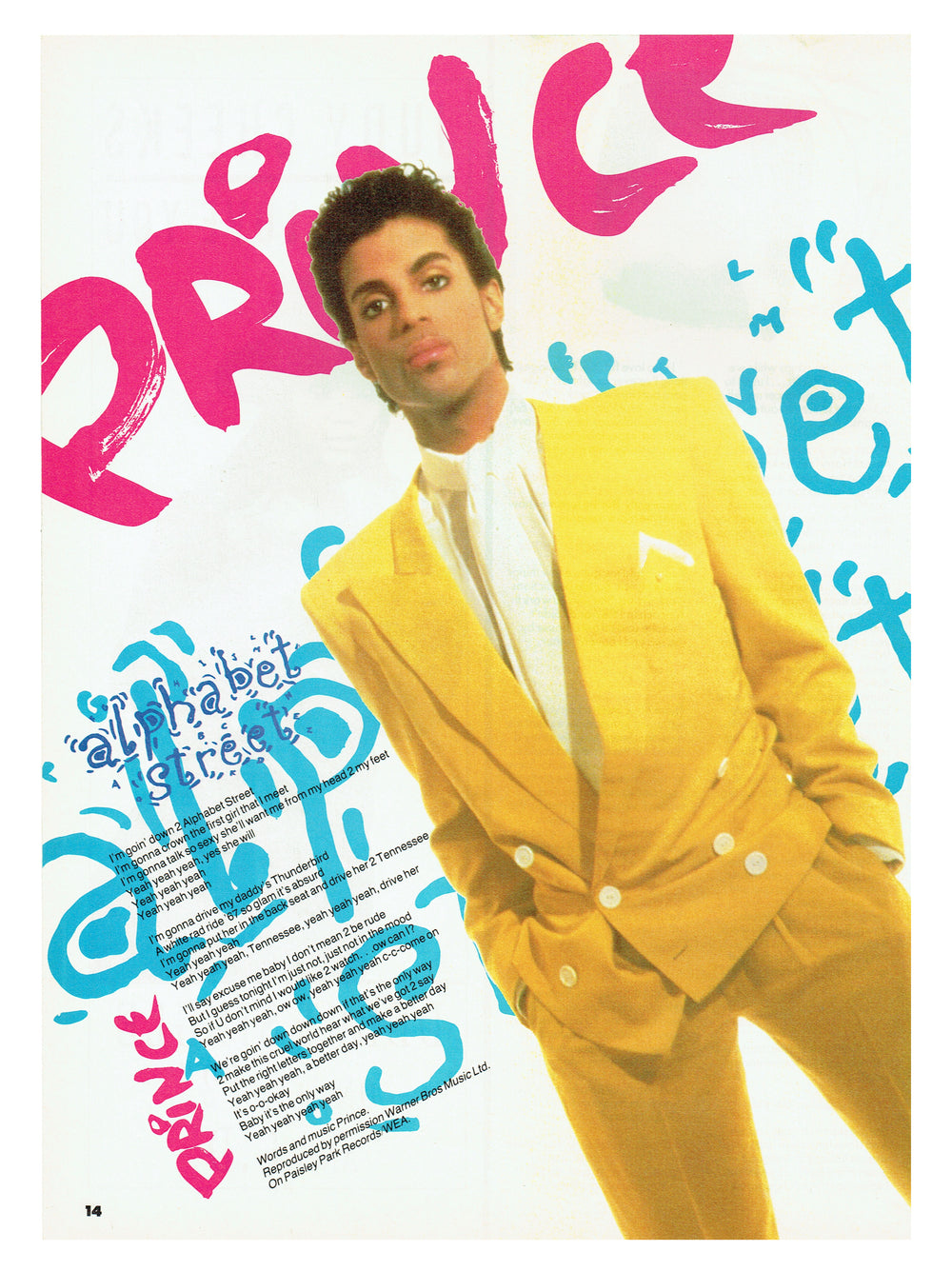 Prince – Alphabet St. Magazine Lyrics UK Full Page Clipping 11" x 8 "  Preloved: 1988