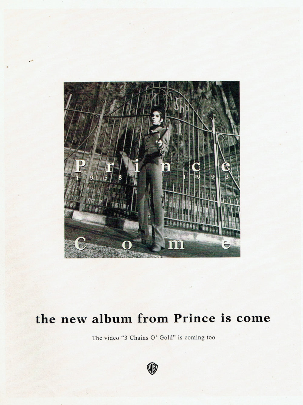 Prince – Come Warner Bros Official Trade Magazine Advert Ideal For Framing Prince