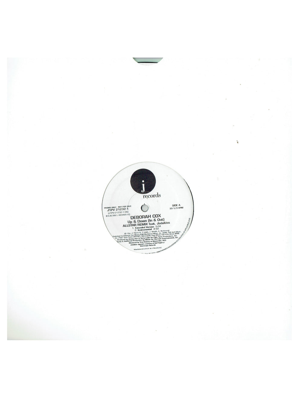 Prince – Deborah Cox Up & Down (In & Out)featuring Jadakiss Vinyl 12" Single Promo US Preloved: 2002