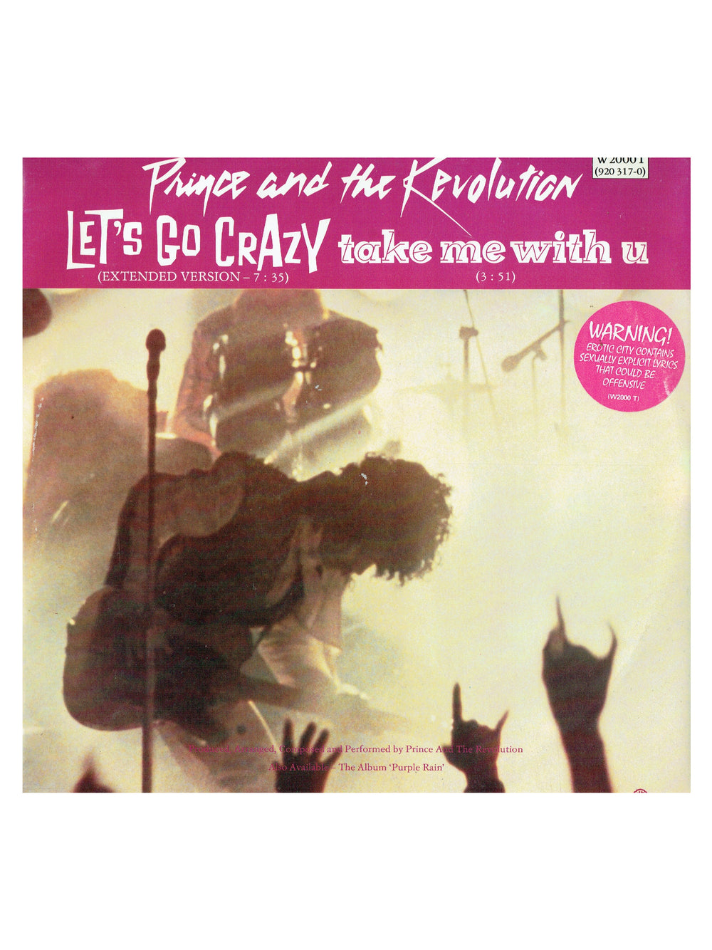Prince Let's Go Crazy Take Me With U Erotic City UK 12 Inch Vinyl W200T HYPE
