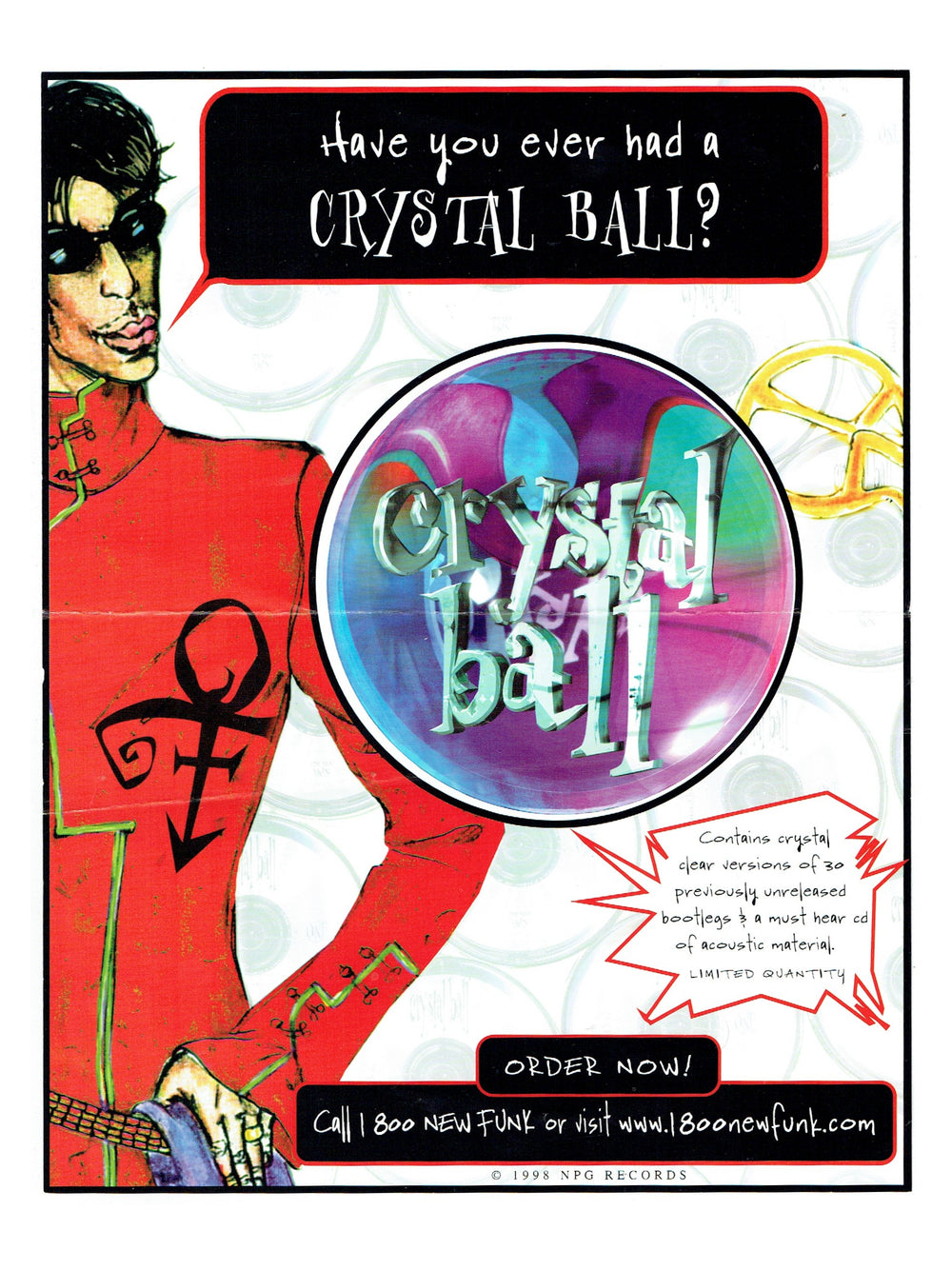 Prince – 0(+> Crystal Ball Official 1-800 New Funk 1998 Release Flyer