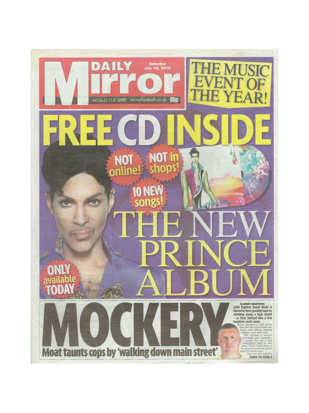 Prince – Newspaper Daily Mirror Saturday July 10th Preloved: 2010