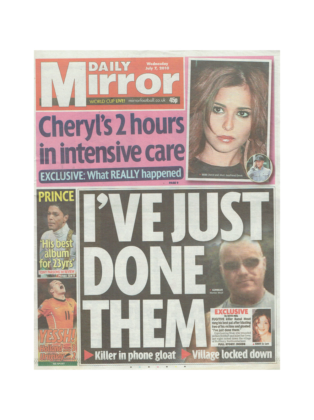 Prince –  Daily Mirror Newspaper Wednesday July 7th 2010 Front Insert & 2 Pages