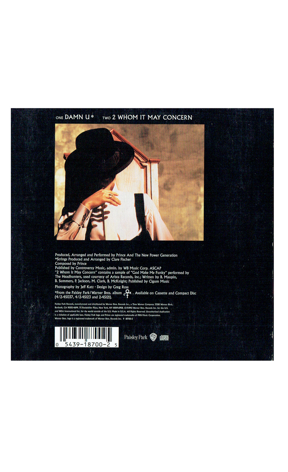 Prince DAMN U 2 Track CD Single 1992 Original & The New Power Generation SMS