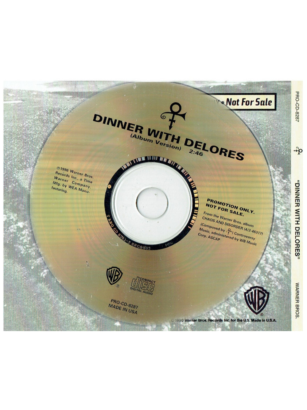Prince – O(+> Dinner With Delores Promotional Only CD Single 1 Track USA Release 1996