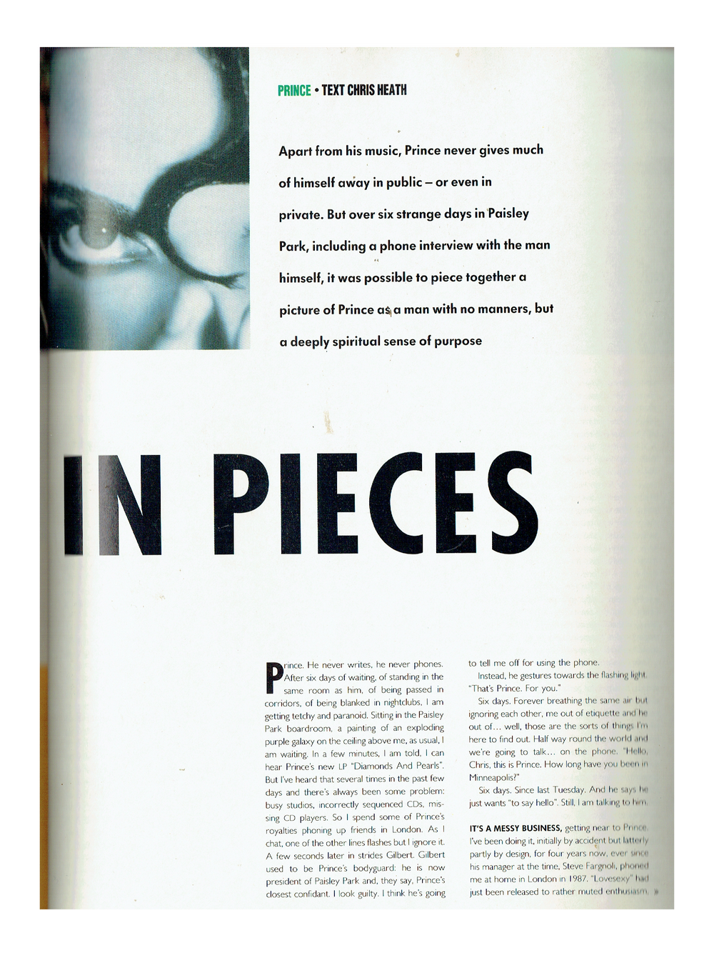 Prince – The Face UK Magazine December 1991 Prince Speaks 7 Page Article