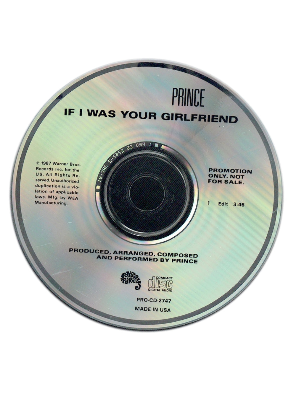 Prince –  If I Was Your Girlfriend Promotional CD Single PRINCES FIRST EVER CD