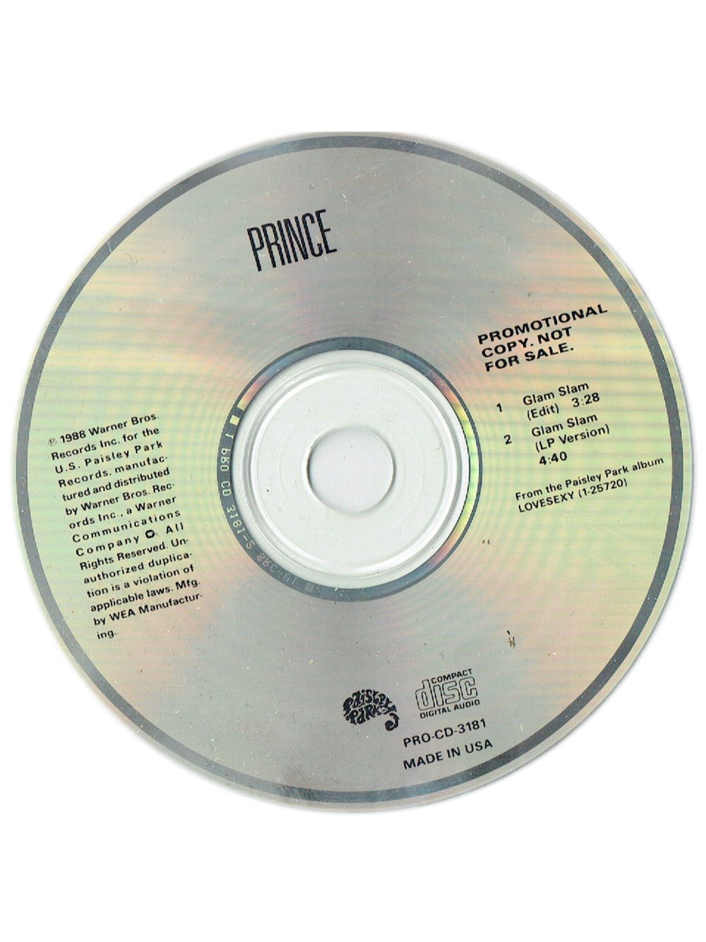 Prince – Glam Slam CD Single Promo US Preloved: 1988*