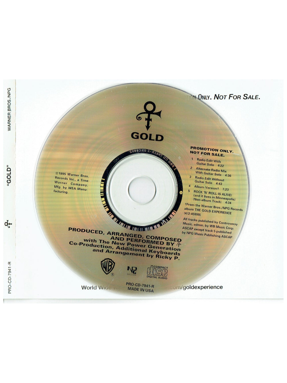 Prince – O(+> Gold  Promotional Only CD Single 5 Track USA Release 1995