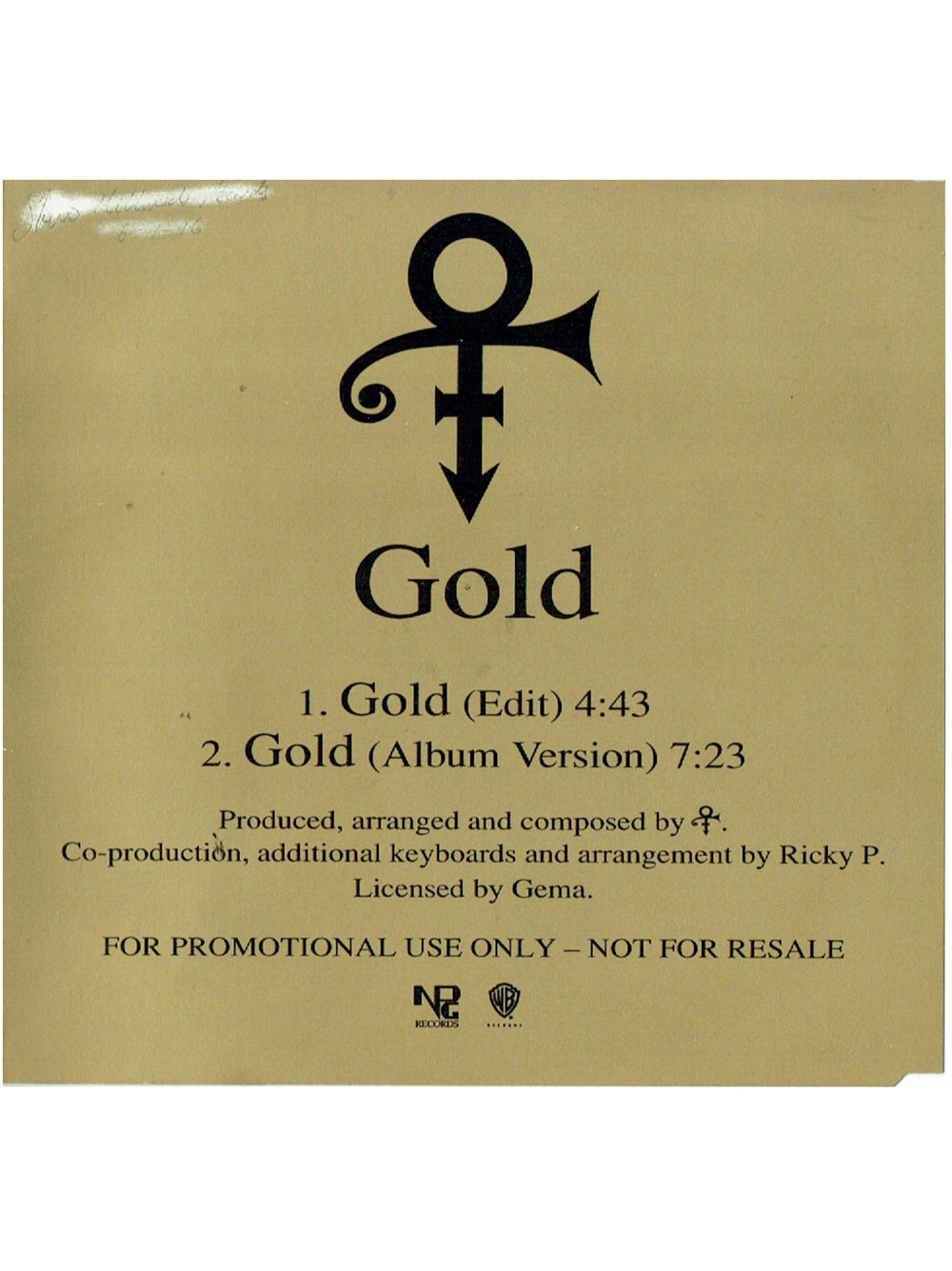 Prince – O(+> Gold Promotional Only CD Single 2 Track EU Release 1995 Prince