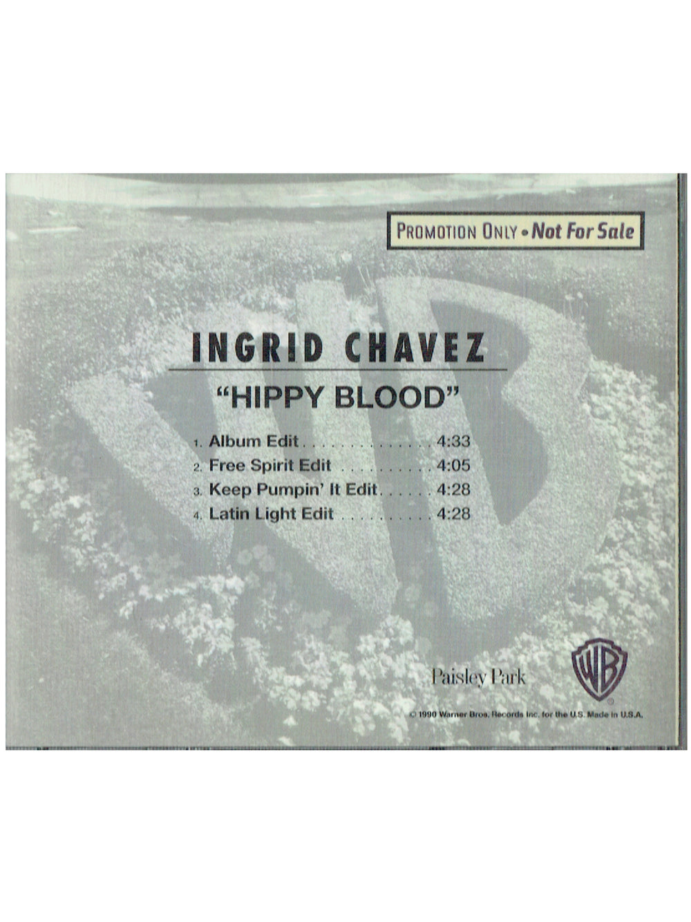 Prince – Ingrid Chavez Hippy Blood CD Single Promotional US Paisley Park Preloved: 1992