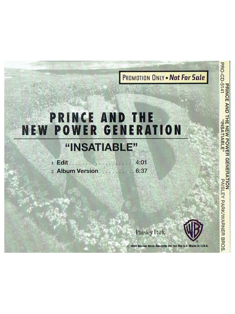 Prince – & The New Power Generation – Insatiable CD Single Promo US Preloved: 1991
