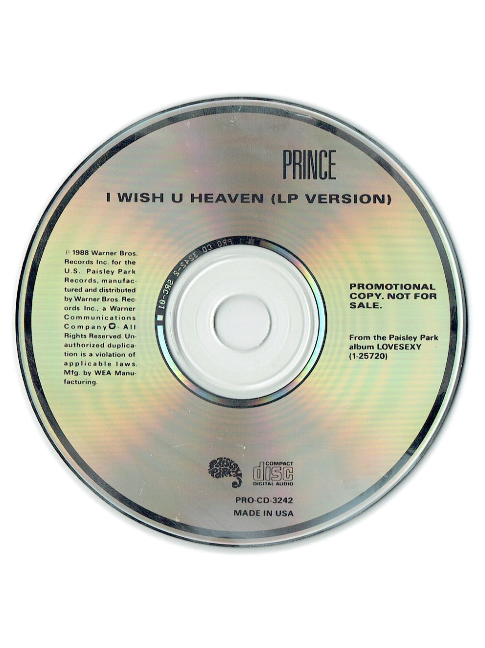 Prince – I Wish U Heaven Promotional Only CD Single 1 Track USA Release 1988