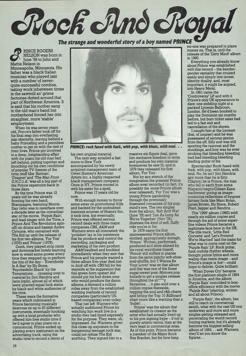 Prince Kerrang Magazine Cover Plus Centre Fold & 5 Page Article SUPERB