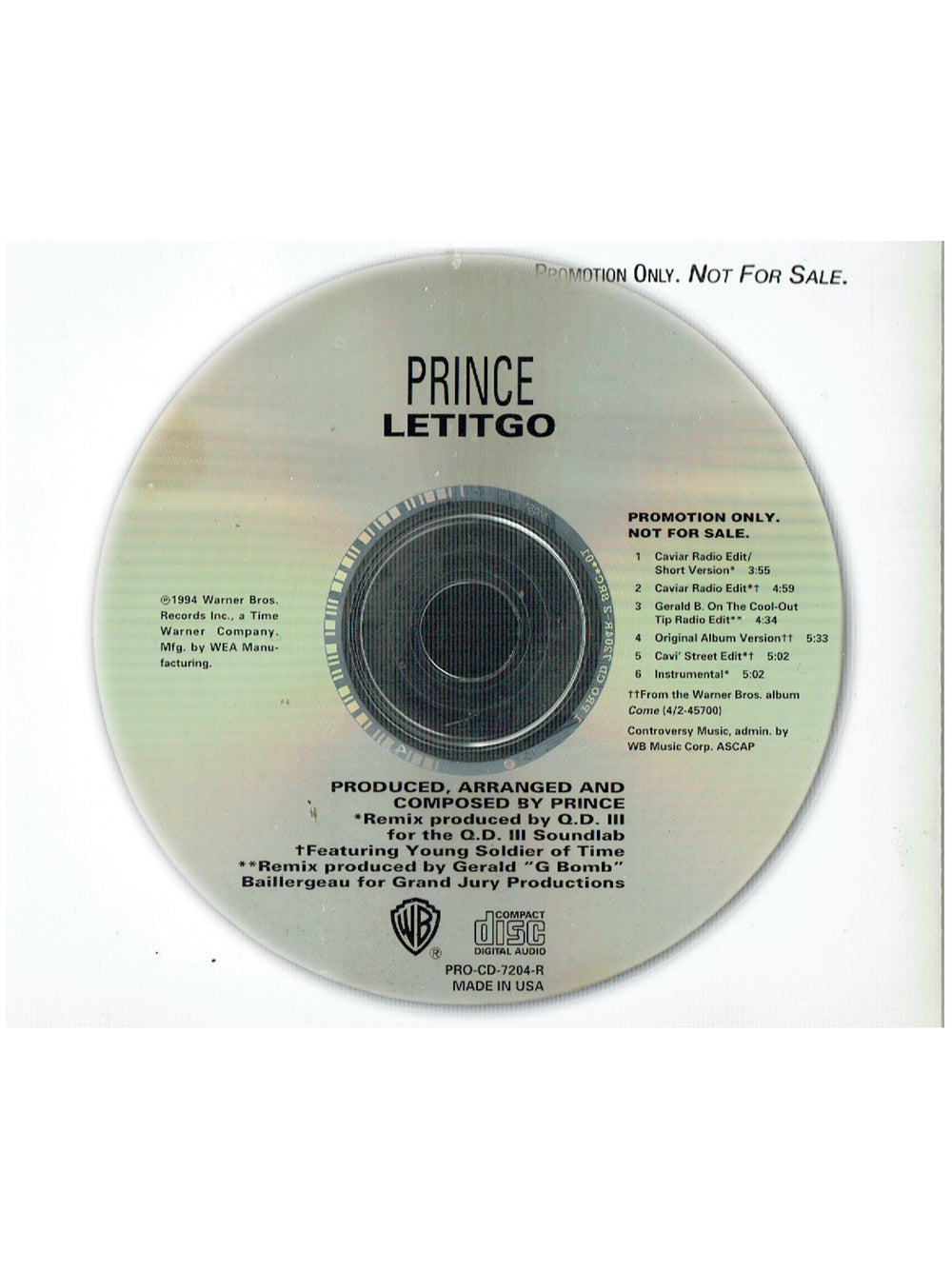 Prince – O(+> LETITGO CD Single Promo US Preloved AMAZING 6 TRACKS: 1994*