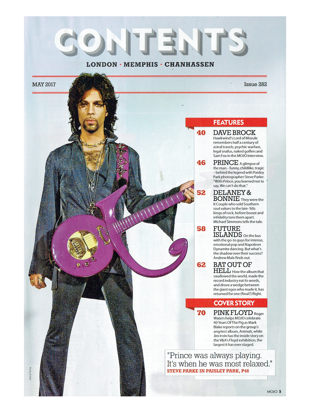 Prince –  MOJO Magazine Steve Parke May 2017 Cover And 6 Page Article