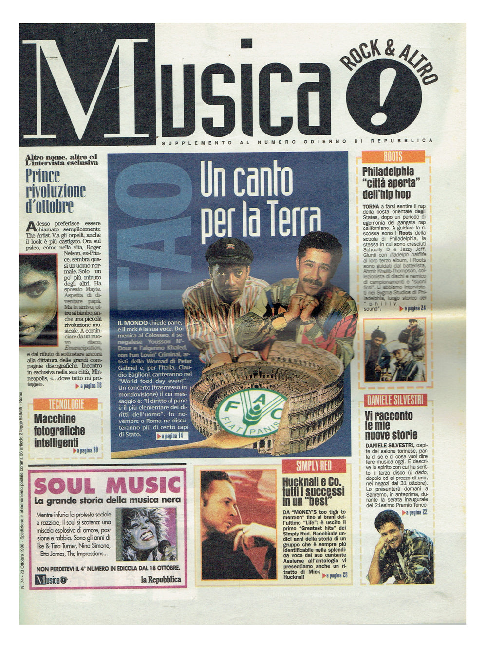 Prince – Musica Magazine October 23rdInsert Cover & 2 Page Article Italian Preloved: 1996