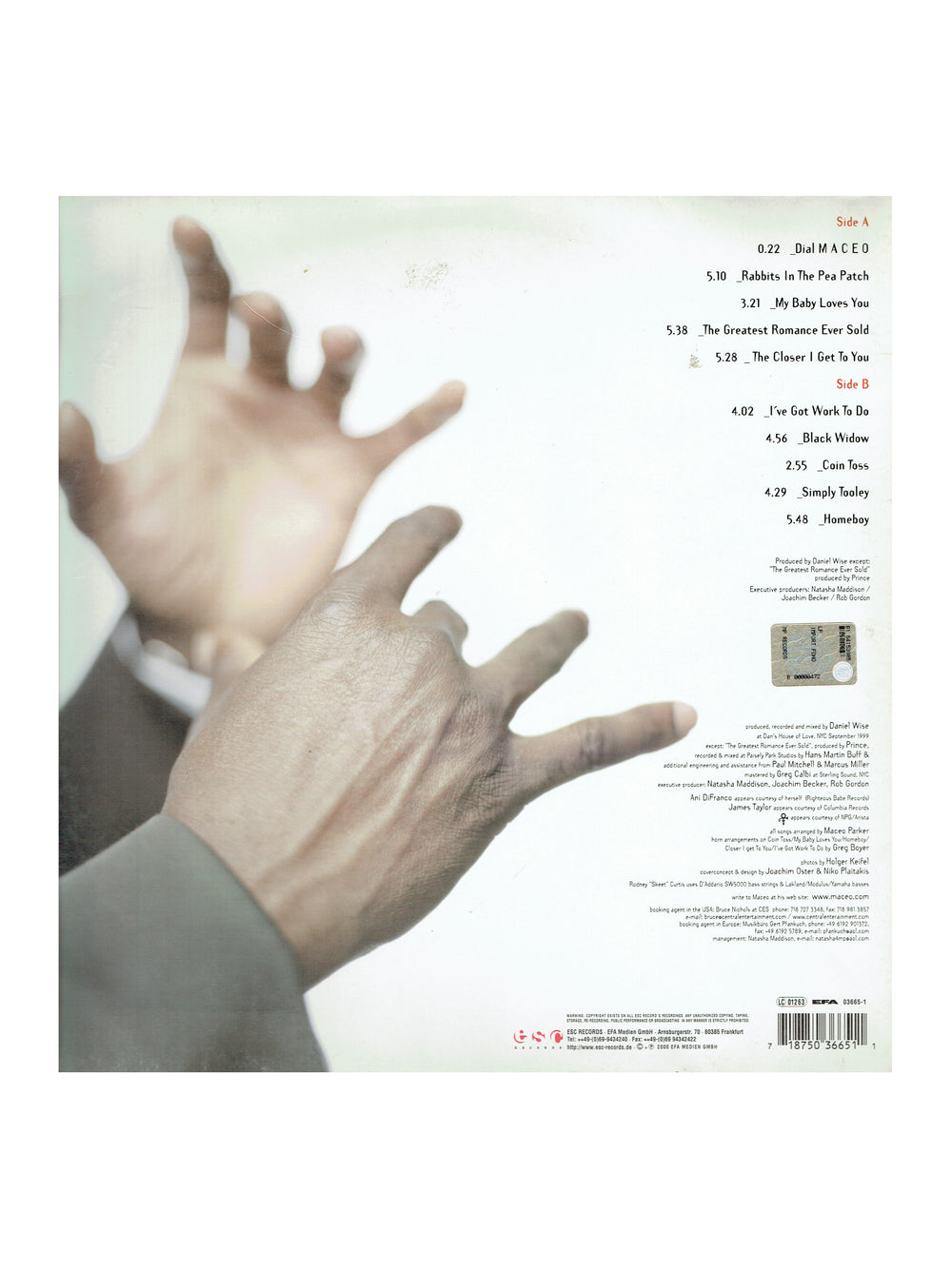 Maceo Parker Dial Maceo Vinyl Album EU Release 2000 Featuring Prince
