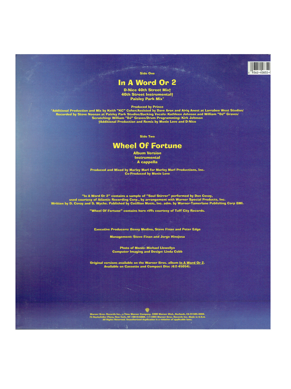 Prince – Monie Love – In A Word Or 2 / Wheel Of Fortune Vinyl 12" US Preloved: 1993