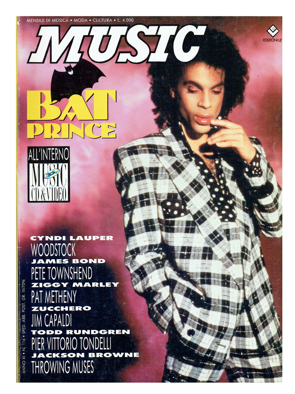 Prince MUSIC Anno XI Italian Magazine Cover And 8 Page Article EX