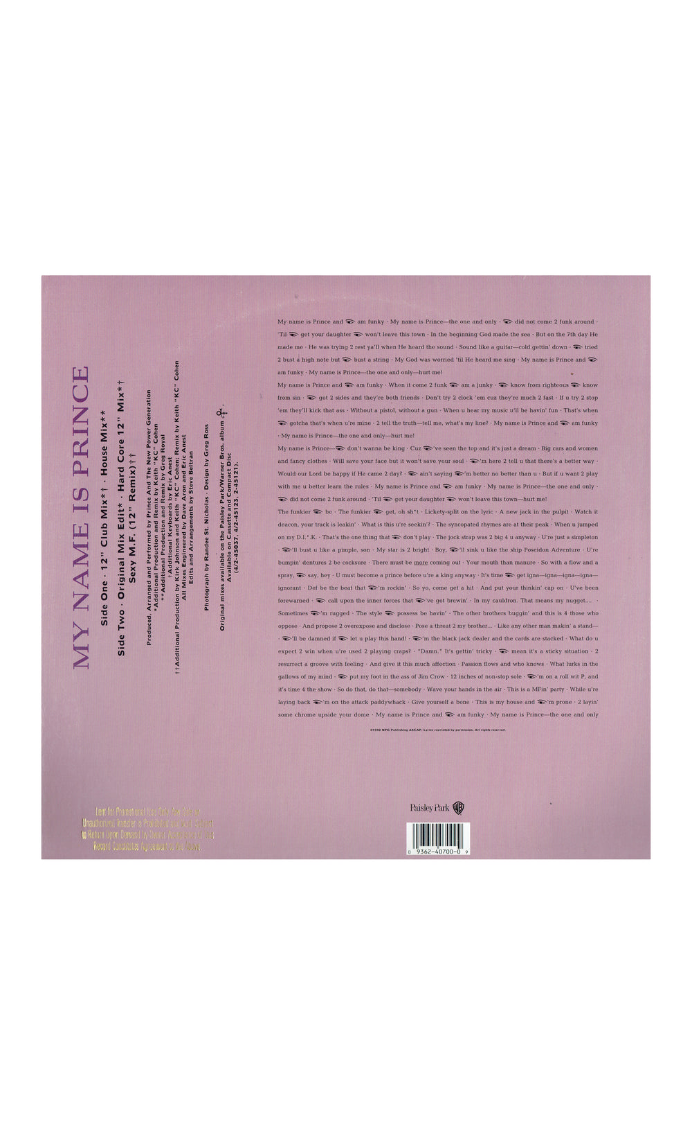 Prince My Name Is Prince Maxi Single 12 Inch Vinyl USA PS 9-40700-0