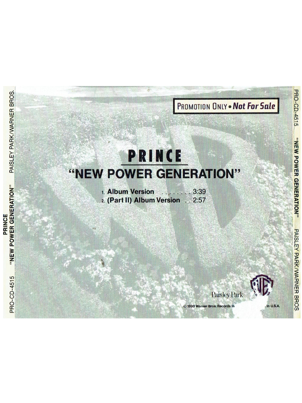 Prince – New Power Generation Promotional Only CD Single 2 Track USA Release 1990