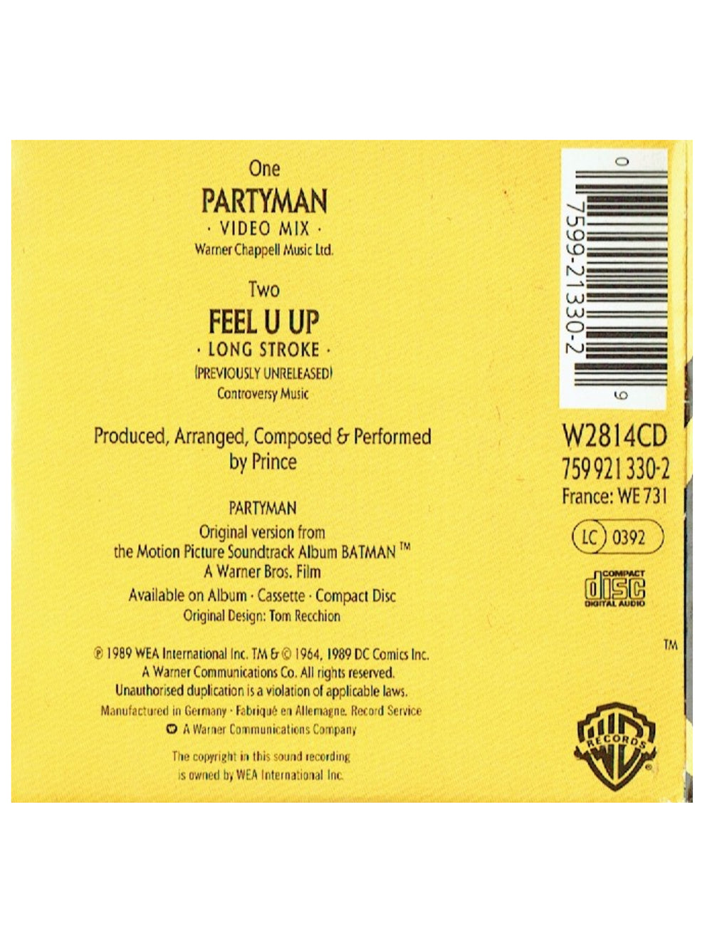 Prince – Partyman (Video Mix) Feel U Up 3 Inch CD Single UK Preloved :1989