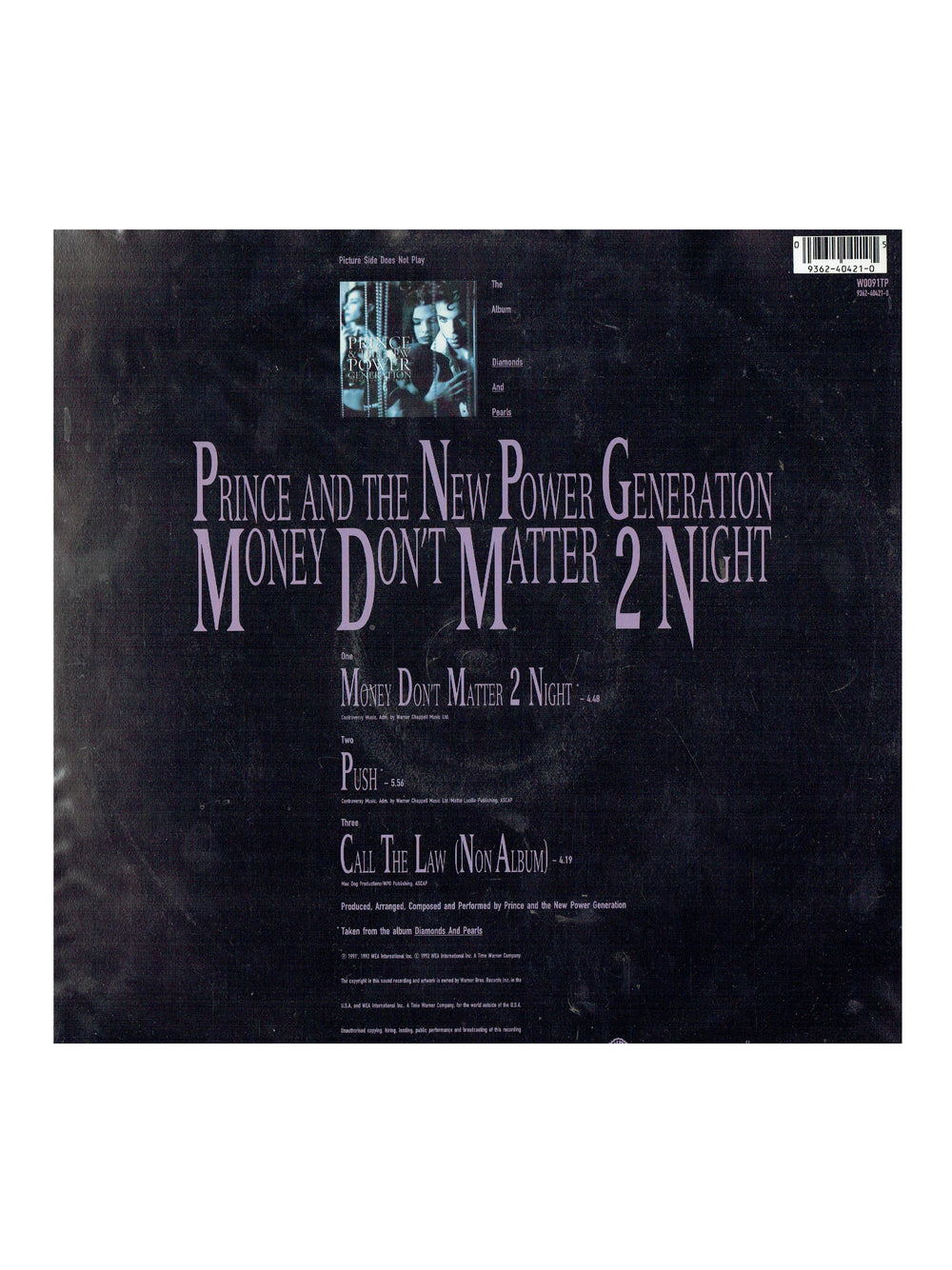 Prince & The NPG Money Don't Matter Picture Disc 12 Inch VINYL 1992 Original SMS