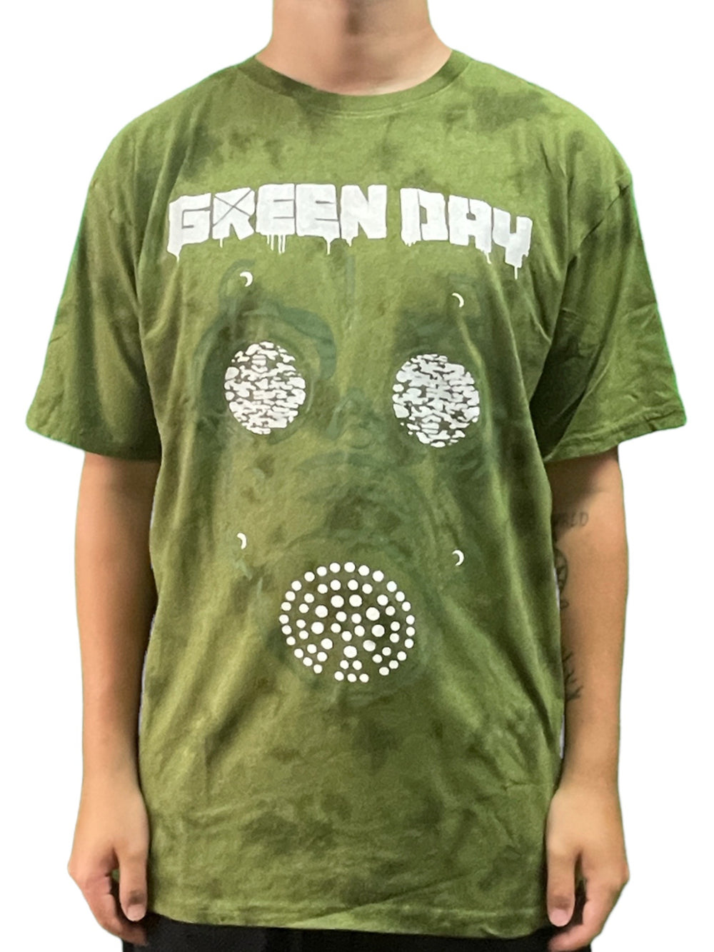 Green Day-  Gas Mask Khaki (Dip-Dye) Official Unisex T Shirt Various Sizes NEW