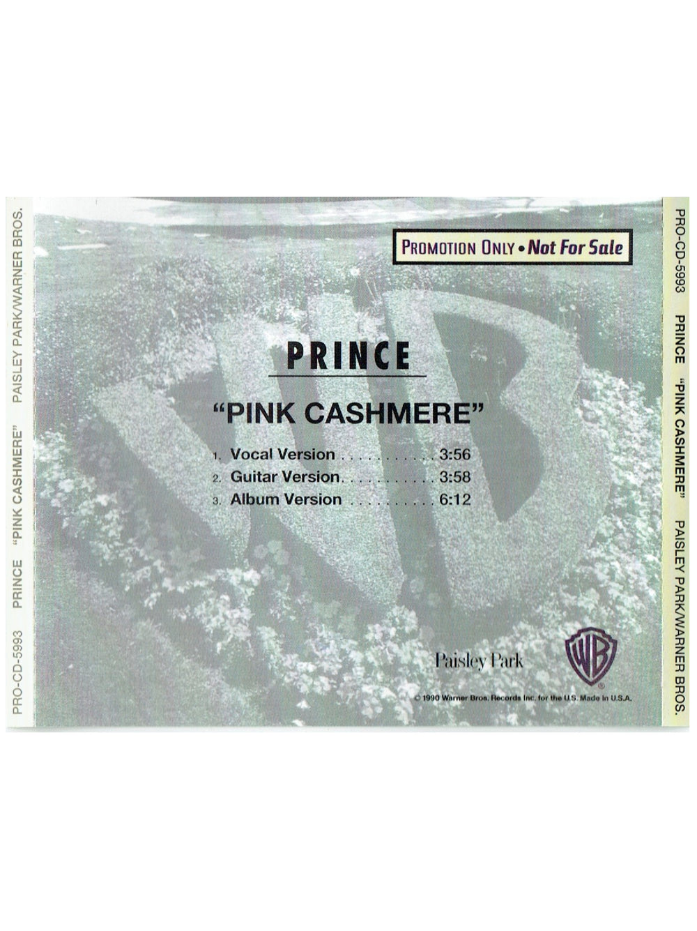 Prince – Pink Cashmere Promotional Only CD Single 3 Track USA Release 1993
