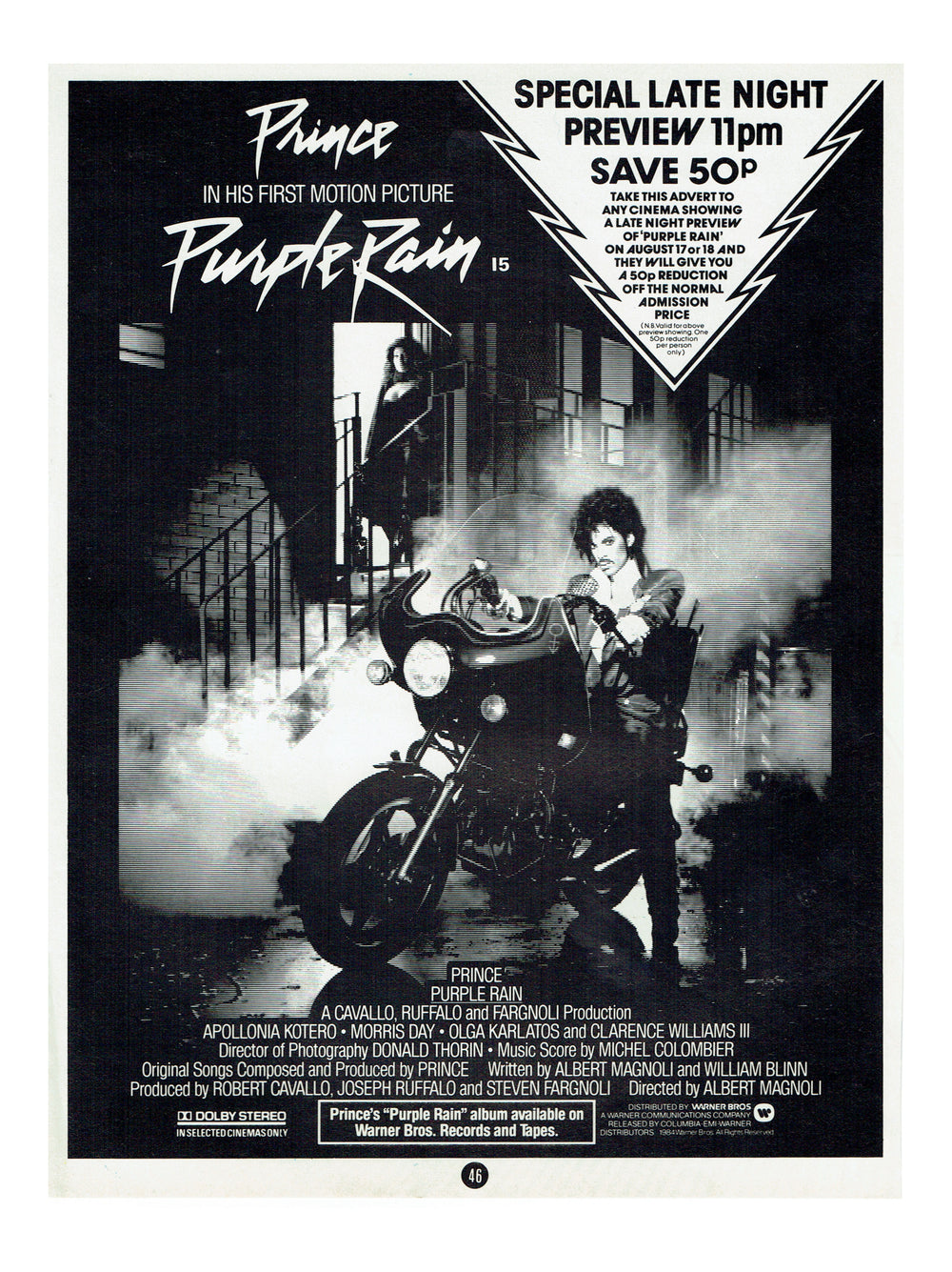 Prince Purple Rain Movie Full Page Magazine Advert 11" x 8 "